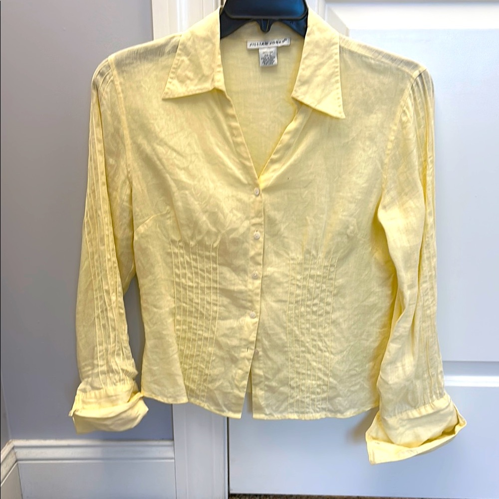 Yellow Button-Up Tailored Linen Blouse